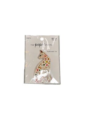 🤑5/$25 The Paper Studio Cat Sticker Pin - White with Multicolor Spots